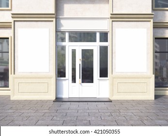 Shop exterior with two blank posters. Mock up, 3D Rendering
