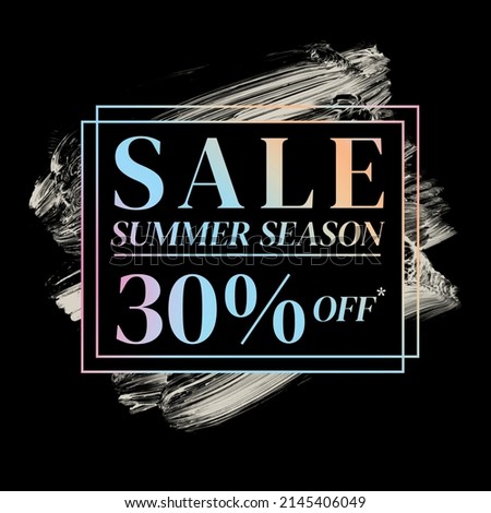 shop now sale summer season deals sign holographic gradient over art white brush strokes acrylic paint on black background illustration 商業照片 © 