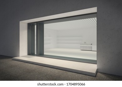 Shop showcase at night, 3d rendering