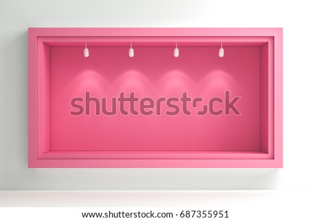 Shop window display, Empty storefront, Showcase on the street, Pastel Pink mock up 3D render