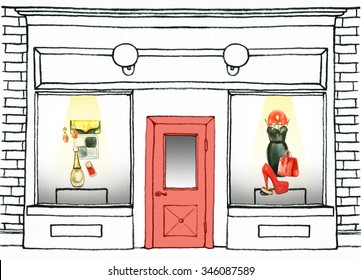 shop window. showcase. watercolor illustration