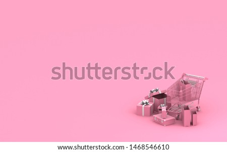 Shoping cart 3d render. Blue  background. Modern store. Blue shoping cart. Online shoping. Sale. Buying and selling concept.