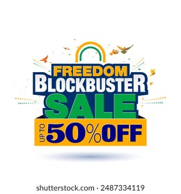 Shopping bag with Freedom blockbuster sale 50% off 3d Indian tricolor text. Sale offer deal for independence day of India. - Powered by Shutterstock