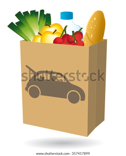 Shopping\
bag. Fresh food. Drive icon. Illustration\
I.