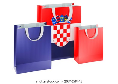 Shopping bags with Croatian flag. Shopping in Croatia, concept. 3D rendering isolated on white background