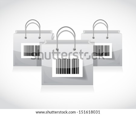 shopping bags set with bar code illustration design