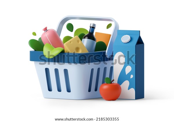 Shopping Basket Groceries 3d Rendered Illustration Stock Illustration ...