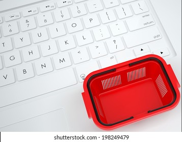 Shopping Basket On The Keyboard. View From Above