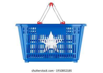 Shopping Basket With Somali Flag, Market Basket Or Purchasing Power Concept. 3D Rendering Isolated On White Background