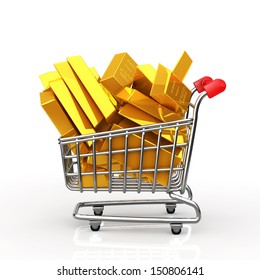 Shopping Cart Full Of Gold Bar