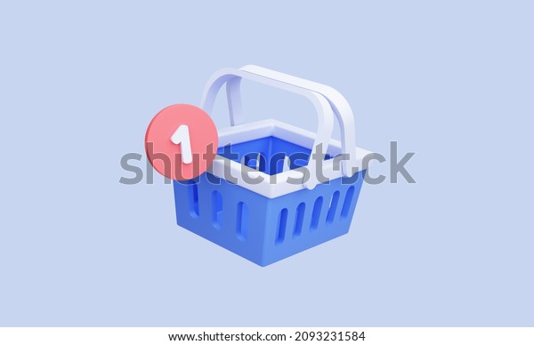 Shopping cart with one notification of added item.\
Cartoon icon isolated on background. Add to cart. Empty shopping\
basket. 3D Rendering.\
Blue