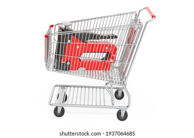 Shopping cart with staple gun. 3D rendering isolated on white background