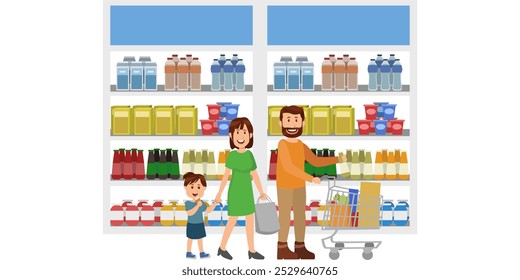 Shopping with family illustration, Happy Family Shopping  - Powered by Shutterstock