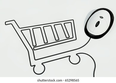 Shopping Kart In Wire Of Computer Mouse