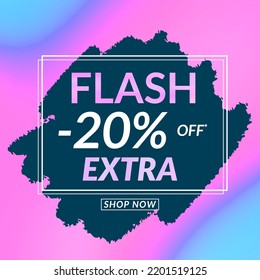 shopping now season offer flash sale 20% off holographic gradient sign over blue brush stroke art on modern pink and blue gradient background illustration - Powered by Shutterstock