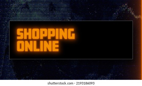 Shopping Online With Browser Interface. Website Window Mockup, Internet Screen Frame, Browser Tab On Glitch Noise Static Television