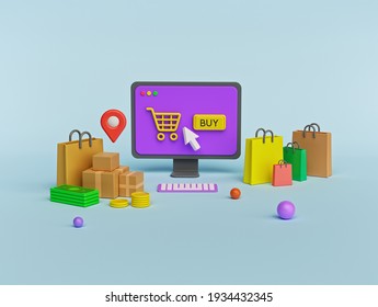 shopping online concept. Modern design for web banners, websites, infographic. 3d rendering