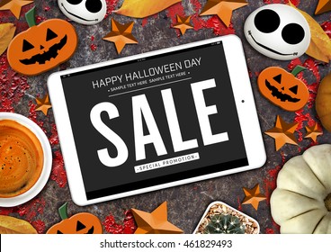 Shopping Online Happy Halloween Sale Romotion Offer Concept, Mockup Banner