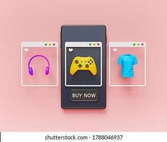 shopping online on a smartphone. modern Mobile Application interface. minimal icons. 3d rendering
