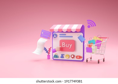 Shopping Online Store With Social Media Application Concept, ,3d Render