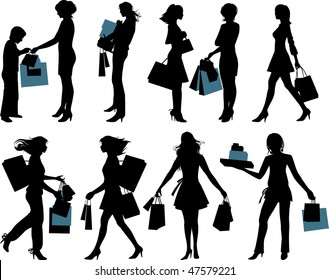Shopping people.  Raster version of vector illustration.