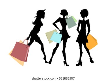 Silhouette Young Women Bag Vector Illustration Stock Vector (Royalty ...