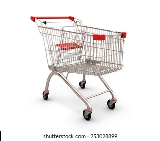 Shopping Supermarket Cart Isolated On White Background. 3d Render Image.