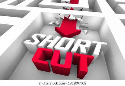 Short Cut Save Time Better Way Maze Break Through 3d Illustration