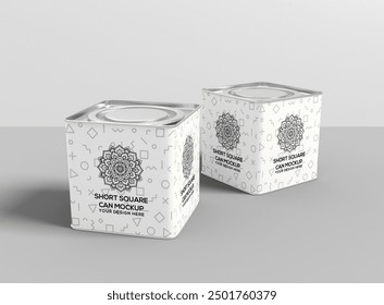Short Square Tea Cans Mockup