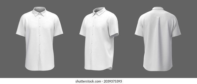 Short-sleeve collared shirt outfit for the office in front, side and black views. 3d rendering, 3d illustration