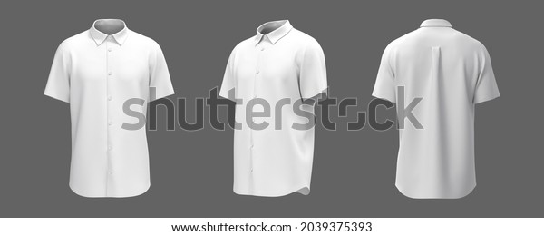 Short-sleeve\
collared shirt outfit for the office in front, side and black\
views. 3d rendering, 3d\
illustration