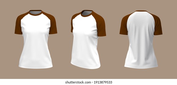 Short-sleeve raglan t-shirt mockup, 3d illustration, 3d rendering