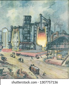 Shot Of Different Parts Of A Foundry, Vintage Engraved Illustration. From The Universe And Humanity, 1910.
