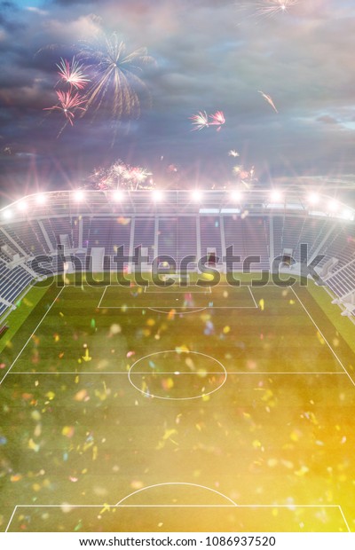 Show Fireworks Football Soccer Stadium Under Stock Illustration