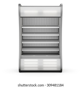 Showcase refrigeration Illuminated front view isolated on white background. 3d.