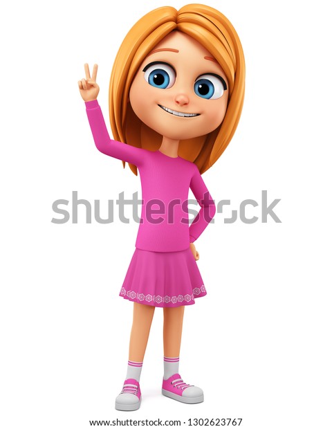 Showing Peace World Character Cartoon Girl Stock Illustration ...