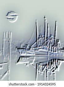 Shrimp Boat Dock Night Art Abstract