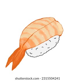 Shrimp nigiri sushi Japanese cuisine cartoon isolated on white background - Powered by Shutterstock