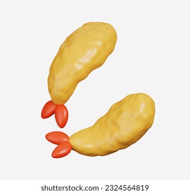 Shrimp Tempura isolated on white. Cute Japanese food icon. 3D illustration.