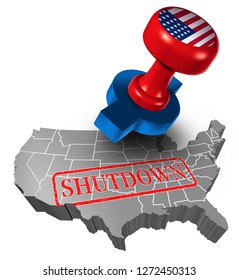 Shutdown Of The American Or United States Government And USA Closed Or Federal Shut Down Due To Spending Bill Disagreement Between The Left And The Right As A 3D Illustration.