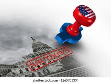 Shutdown Of The United States Government And USA Closed Or American Federal Shut Down Due To Spending Bill Disagreement Between The Left And The Right With 3D Illustration Elements.