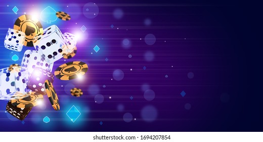 Sic Bo Casino Game Background Concept With Glassy Dice And Golden Chips