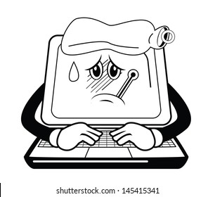 Sick computer cartoon