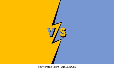 A Side (blue) Versus Another (yellow), Represented As A Split Screen In A Bold Cartoonish Style With A Lightning In The Middle, The Text VS And Copy Space.