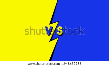 A side (blue) versus another (yellow), represented as a split screen in a bold cartoonish style with a lightning in the middle, the text VS and copy space.
