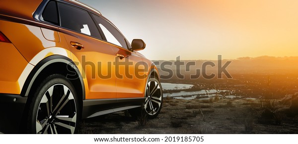 side of a car ,automotive modern
on before sunrise or after sunset ,3d render and
illustrater.