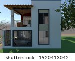 Side facade modern tile house in Juchitan Oaxaca Mexico. 3D Render