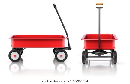 Side And Front View Of Vintage Child's Toy Mini Wagon - 3D Illustration