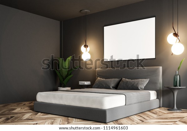 Side View Bedroom Interior Dark Gray Stock Illustration