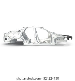 Side View Car Frame Without Chassis On White. 3D Illustration